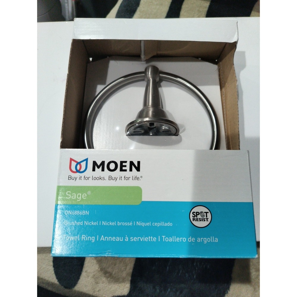Moen Sage Brushed Nickel Towel Ring in Brushed Nickel DN6886BN - NEW